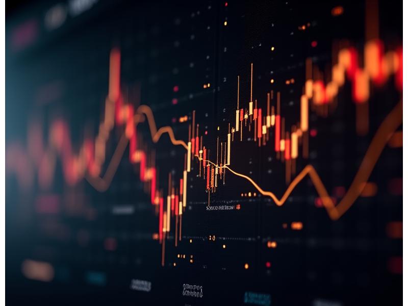 Abstract graphic representation of financial market trends and candlestick charts on a digital display