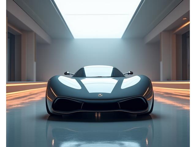 Luxury concept car being unveiled in a high-tech showroom