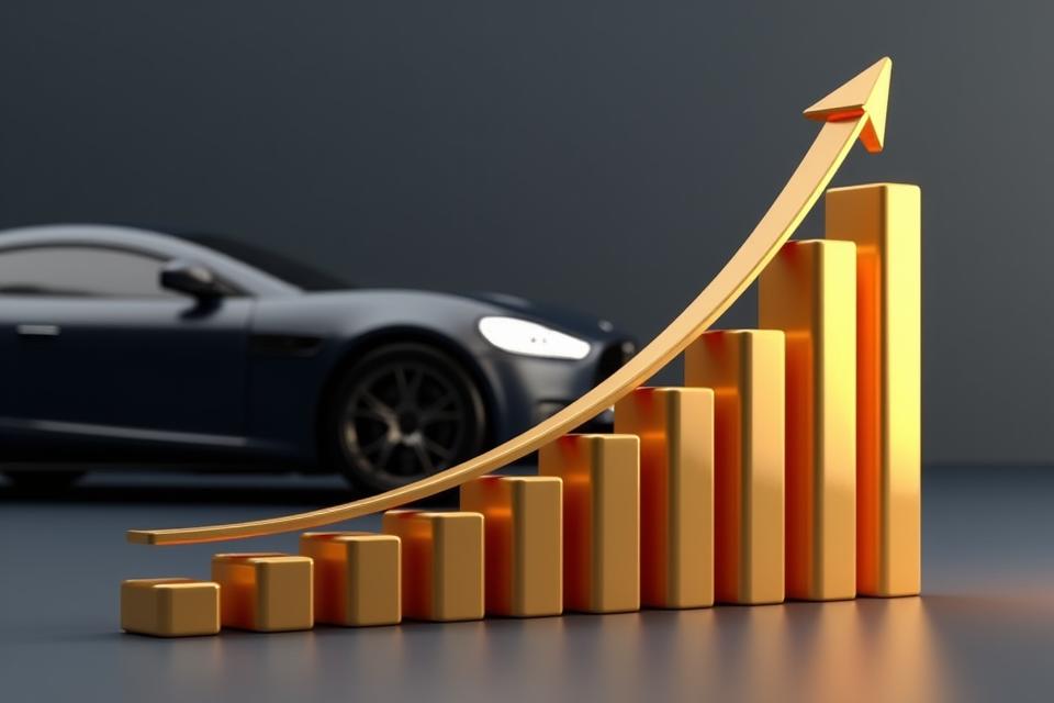 Financial chart showing upward trend of luxury car values over time