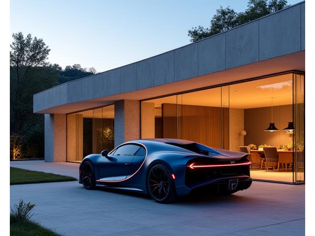 Limited edition hypercar parked outside a modern architectural residence