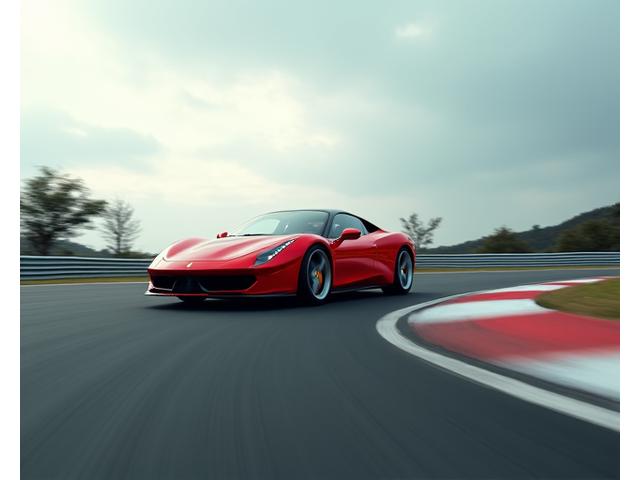 Track-focused luxury GT car on a race circuit with dramatic lighting